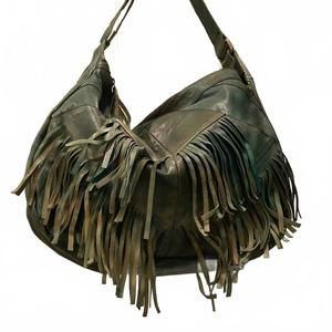 NEW CUT N' PASTE BAGS women's dara fringe x-body tote bag in green